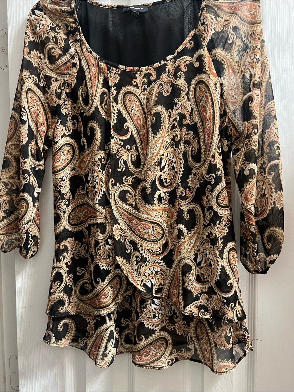 Windsor Black Paisley Layered Blouse with Gold & Tan Accents
